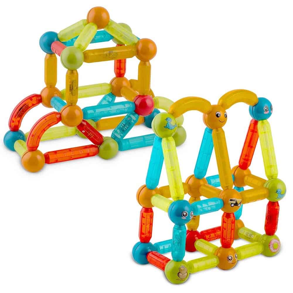 Set de construit cu piese magnetice , numeroase elemente de constructie tuburi de diferite forme si bile, 8 elemente luminoase, stimuleaza 