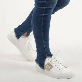 Pantofi de dama, sport, cu talpa joasa, albi J2137-3-WHITE/GOIDEN, Culoare (12): Alb, Marime (12): 38 - - Roveli