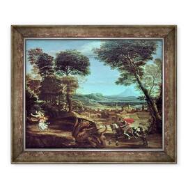 Tablou inramat - Domenichino - Peisaj cu Sfantul Gheorghe si Dragonul - - Roveli