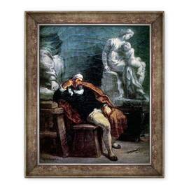 Tablou inramat - Ferdinand Victor Eugene Delacroix - Michelangelo 1475-1564 in studioul sau - - Roveli