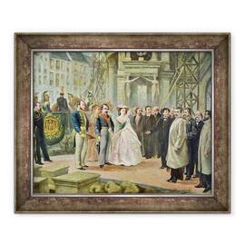Tablou inramat - Ed. Gilis - Baronul Georges-Eugene Haussmann 1809-91 Napoleon al III-lea 1808-73 si imparateasa Eugenie 1826-1920 in vizita la muncitorii de la Opera - - Roveli