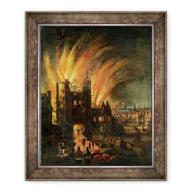 Tablou inramat - Scoala Engleza - Marele Incendiu al Londrei septembrie 1666 cu Ludgate si batranul St Paul - - Roveli