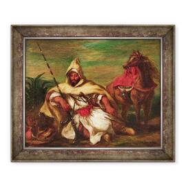 Tablou inramat - Ferdinand Victor Eugene Delacroix - Soldat marocan stand langa calul sau - - Roveli