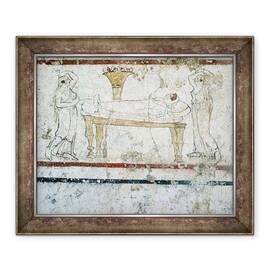 Tablou inramat - Scoala Greaca - Gaudo Necropolis, pictura funerara lucaniana ilustrand decedatul pe patul de moarte - - Roveli