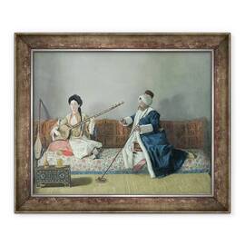 Tablou inramat - Jean-Etienne Liotard - Monsieur Levett si dra Helene Glavany in costume turcesti - - Roveli