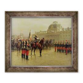 Tablou inramat - Louis Auguste Georges Loustaunau - Colonelul de La Rochetulon Prezentarea recrutilor Cavaleriei 6 Standardul Regimentului in ianuarie 1887 - - Roveli