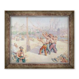 Tablou inramat - Maximilien Luce - Lucratorii de pe Quai de la Sena la Billancourt - - Roveli