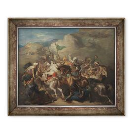 Tablou inramat - Theodore Chasseriau - Lupta de calareti arabi in jurul unui standard Bataille de cavaliers Arabes autour dun étendard - - Roveli