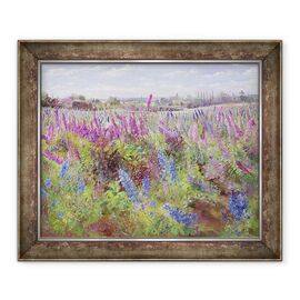 Tablou inramat - Timothy Easton - Campul si Biserica Delphinium - - Roveli