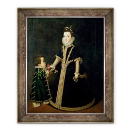 Tablou inramat - Sofonisba Anguissola - Fata cu un pitic, considerat a fi un portret de Margarita de Savoia, fiica Ducelui si Ducesa de Savoia - - Roveli