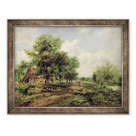 Tablou inramat - Frederick Waters Watts - Peisaj rau impadurit, cu o cabana si un carucior trase - - Roveli