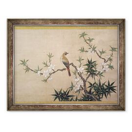 Tablou inramat - Kano Yukinobu - Pasare pe floare de piersici - - Roveli