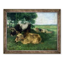 Tablou inramat - Gustave Courbet - La Siesta Pandantiv la saison des foins si detalii de animale care dorm sub un copac, 1867 - - Roveli