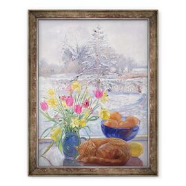 Tablou inramat - Timothy Easton - Pisica Curled cu flori - - Roveli