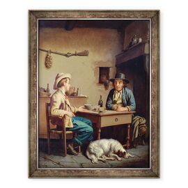 Tablou inramat - Edouard Amable Onslow - Interiorul unei cabane taranesti - - Roveli
