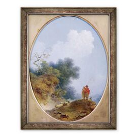 Tablou inramat - Jean-Honore Fragonard - Un cioban canta la flaut in timp ce o fata taraneasca asculta - - Roveli