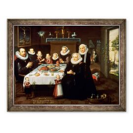 Tablou inramat - Gortzius Geldorp - Un portret al unei familii spunand Grace inainte de masa - - Roveli