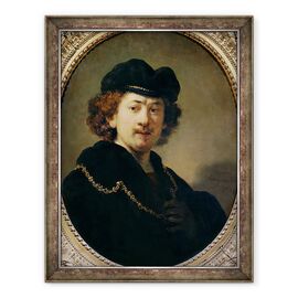 Tablou inramat - Rembrandt Harmensz van Rijn - Autoportret cu palarie si lant de aur - - Roveli