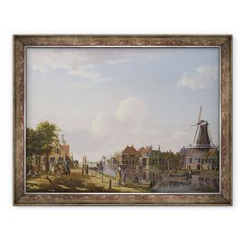 Tablou inramat - Isaak Ouwater - Dutch Canal Scene cu figuri elegante si o moara - - Roveli