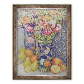 Tablou inramat - Joan Thewsey - Lalele intr-o vaza japoneza cu fructe - - Roveli