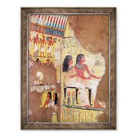 Tablou inramat - Egyptian 18th Dynasty - Pictorul Maie si sotia sa asezat, din mormantul lor, reconstruit in muzeu - - Roveli