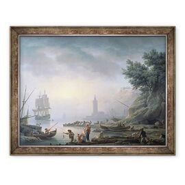 Tablou inramat - Claude Joseph Vernet - Portul maritim in zori - - Roveli