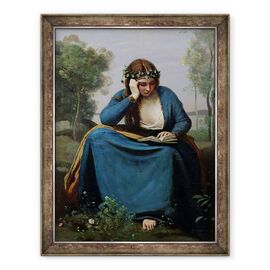 Tablou inramat - Jean Baptiste Camille Corot - Cititorul incoronat cu flori, sau muza lui Virgil - - Roveli