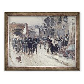 Tablou inramat - Alphonse Marie de Neuville - Intrarea in Belfort a comandantului german purtand steagul armistitiului, 4 noiembrie 1870 - - Roveli