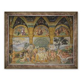 Tablou inramat - Giulio Romano - Banchetul nobil care sarbatoreste casatoria lui Cupidon si Psyche de la Sala di Amore e Psiche - - Roveli