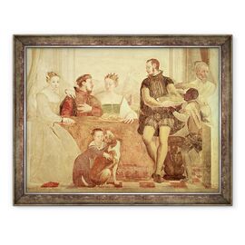 Tablou inramat - Giovanni Antonio Fasolo - Banchetul, detaliile cifrelor de la masa - - Roveli