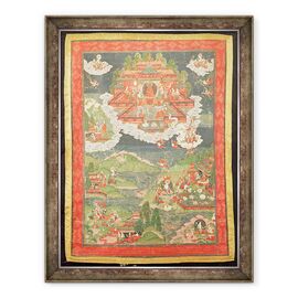 Tablou inramat - Scoala tibetana - Thangka din Paradisul lui Amitabha - - Roveli