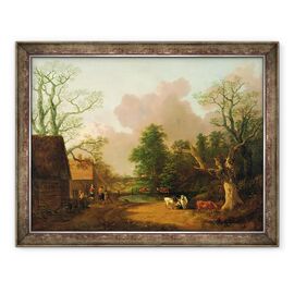 Tablou inramat - Thomas Gainsborough - Un peisaj cu figuri, cladiri agricole si o laptareasa - - Roveli