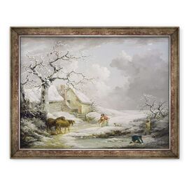 Tablou inramat - George Morland - Peisaj de iarna cu barbati snowballing o femeie veche - - Roveli