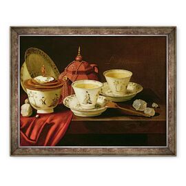 Tablou inramat - Pieter Gerritsz van Roestraten - Un ceainic Yixing si un tete-a-tete de portelan chinezesc pe o margine partial drapata - - Roveli