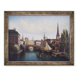 Tablou inramat - Gustav Palm - Vedere a Riddarholmskanalen, Stockholm in 1835 - - Roveli