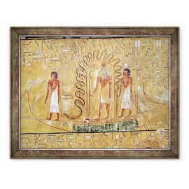 Tablou inramat - Egyptian 19th Dynasty - Zeul Soarelui Ra in barca sa solara, protejat de bobinele unui sarpe - - Roveli