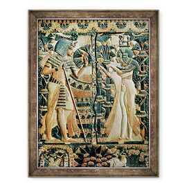 Tablou inramat - Egyptian 18th Dynasty - Placa de la capacul unui cufar aratand Tutankhamon c.1370-52 i.Hr. si sotia sa Ankhesenamun intr-o gradina - - Roveli