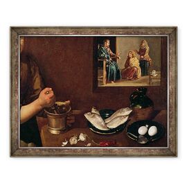 Tablou inramat - Diego Rodriguez de Silva y Velazquez - Scena de bucatarie cu Hristos in casa lui Marta si Maria - - Roveli