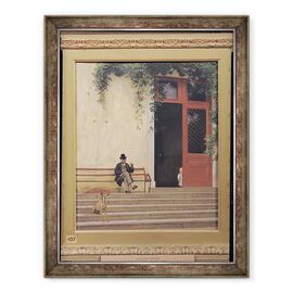 Tablou inramat - Jean Leon Gerome - Tatal si Fiul Artistului la usa Casei sale - - Roveli