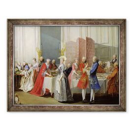 Tablou inramat - Michel Barthelemy Ollivier - Ceaiul englezesc in Salon des Quatre Glaces la Casa Printului de Conti 1717-76 Palais du Temple, detaliu al oaspetilor - - Roveli