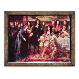 Tablou inramat - Henri Testelin - Jean-Baptiste Colbert 1619-83 Prezentarea membrilor Academiei Regale de stiinta lui Ludovic al XIV-lea 1638-1715 detalii ale partii centrale - - Roveli