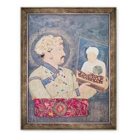 Tablou inramat - Scoala indiana - imparatul Jahangir 1569-1627 care detine un portret al imparatului Akbar 1542-1605 - - Roveli