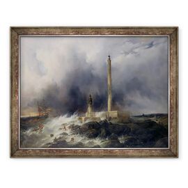 Tablou inramat - Jean Louis Petit - Vedere la Farul de la Gatteville - - Roveli