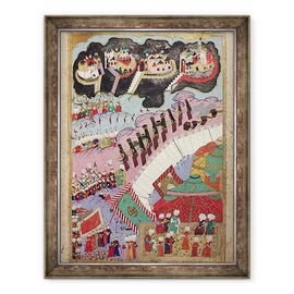 Tablou inramat - Scoala turceasca - TSM H.1524 Fortele lui Suleyman Magnificul 1484-1566 asediind o cetate crestina, de la Hunername de Lokman - - Roveli