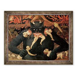 Tablou inramat - Fra Angelico - Judecata de Apoi, detaliu al Satanei devorand pe cei blestemati in iad - - Roveli