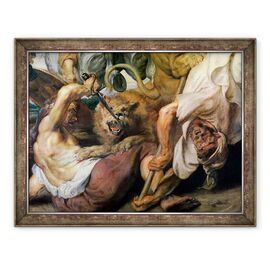 Tablou inramat - Peter Paul Rubens - Lion Hunt, detaliu de doi oameni si un leu - - Roveli