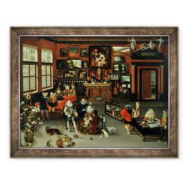 Tablou inramat - H. II Francken - Arhiducele Albert 1559-c.1621 si Arhiducesa Isabella 1566-1633 Vizitand un Cabinet de Colectori - - Roveli