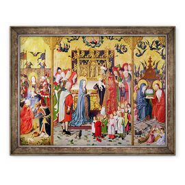 Tablou inramat - Master of the Holy Family - Altar al celor sapte bucurii ale Fecioarei, ilustrand Adorarea Magilor, Prezentarea in Templu si Hristos care apare la Maria - - Roveli