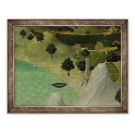 Tablou inramat - Ambrogio Lorenzetti - Vedere la un castel pe marginea unui lac - - Roveli