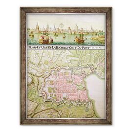 Tablou inramat - Scoala franceza - Planul orasului La Rochelle - - Roveli